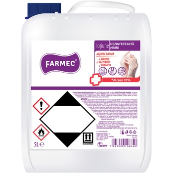Lotiune dezinfectanta pentru maini Farmec, cu 70% alcool, efect antibacterian, 5000 ml Lotiune dezinfectanta pentru maini Farmec, cu 70% alcool, efect antibacterian, 5000 ml