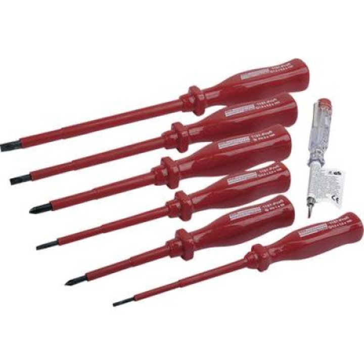 Csavarhúzó készlet 7 részes VDE szigetelt egyenes és csillag(PH) fejű csavarhúzókkal (FILE NO. 96058C)