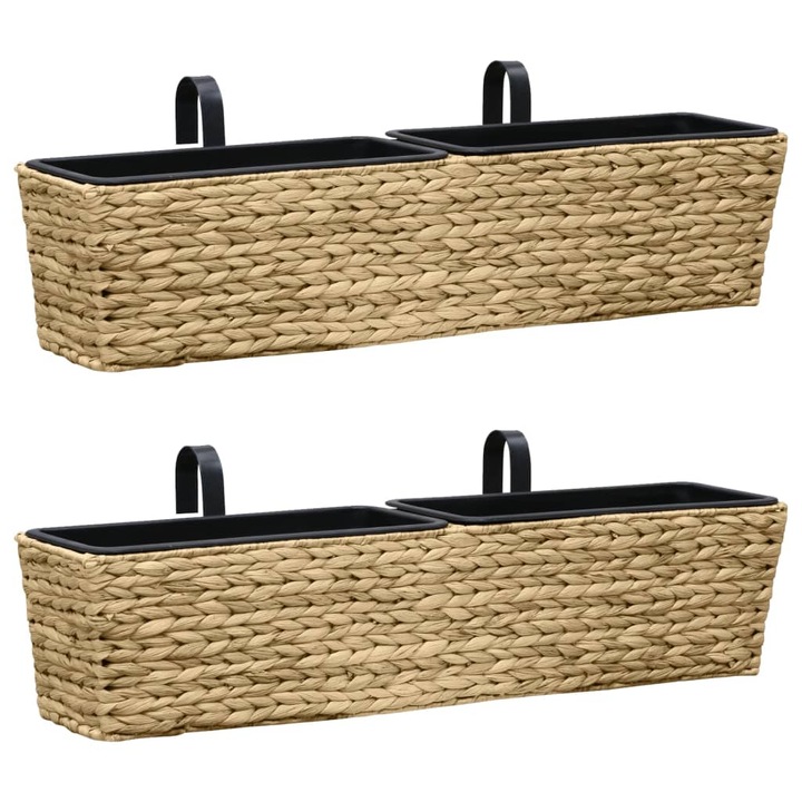 2 db ültetvényes készlet, Zakito Europe, vízi jácint / acél, 4 kivehető betét, 80 x 20 x 18 cm, natúr / fekete