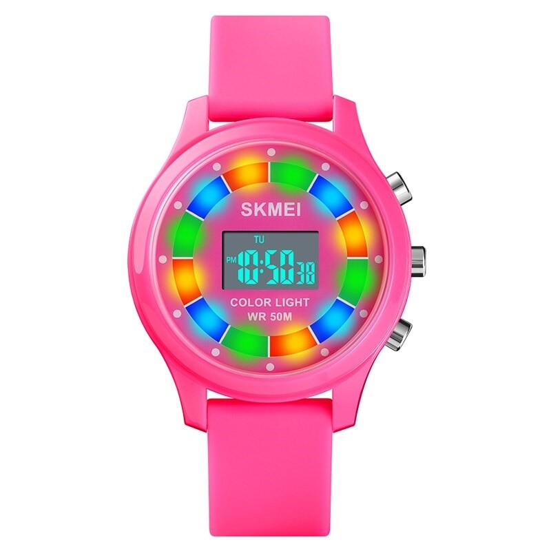 Ceas pentru copii SKMEI Multicolor LED, Roz