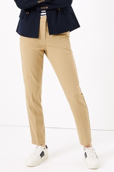 Marks & Spencer, Pantaloni slim fit cu gaici pentru curea, Maro camel, W29.5-L31 Marks & Spencer, Pantaloni slim fit cu gaici pentru curea, Maro camel, W29.5-L31