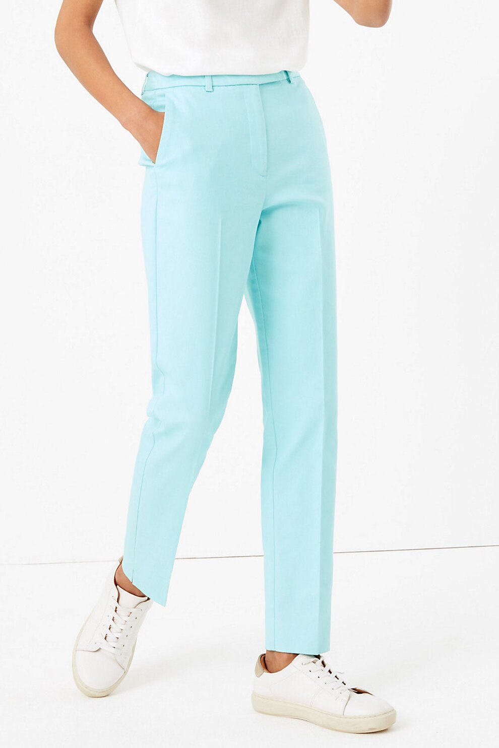 Marks & Spencer, Pantaloni slim fit Mia, Albastru aqua