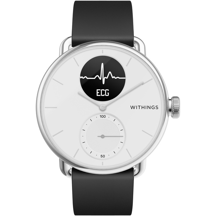 Withings Scanwatch Hibrid okosóra EKG-val, Pulzusszámmérővel, Oximéterrel és alváskövetéssel, 38 mm, Fehér