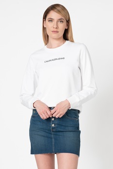 CALVIN KLEIN JEANS, Bluza sport de bumbac, Alb/Negru, L CALVIN KLEIN JEANS, Bluza sport de bumbac, Alb/Negru, L