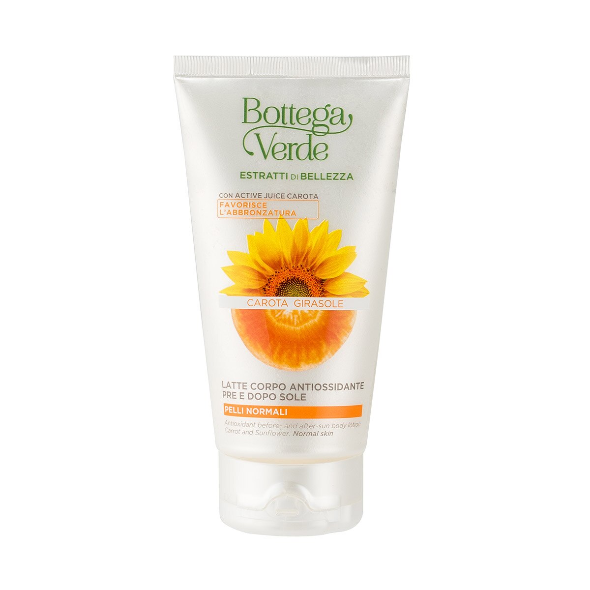 Lapte de corp antioxidant, inainte si dupa expunerea la soare cu extract de morcov si floarea-soarelui - Estratti di Bellezza, 150 ML, Bottega Verde