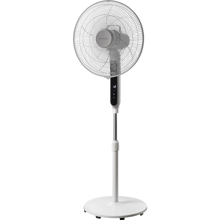 Вентилатор със стойка Concept VS5031, Мощност 40 W, 12 степени, Таймер, Дигитален дисплей, Дистанционно, Автоматично завъртане, Ъгъл на осцилация 85 +/- 5 градуса, Скорост на въздуха 140 м/мин, Дебит 42 м3/мин