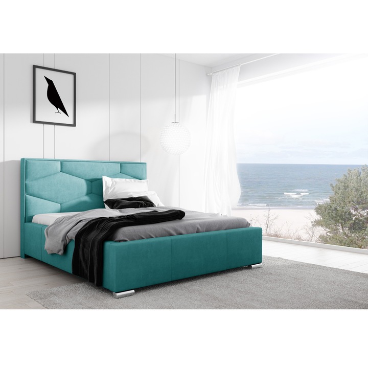 Pat Tapitat Genarom Visotto 160 Kronos 12, cu Somiera si Mecanism cu Piston, 218 x 176 x 111 cm