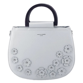 Geanta gri cu manere din lemn Flowers Gri Geanta gri cu manere din lemn Flowers Gri