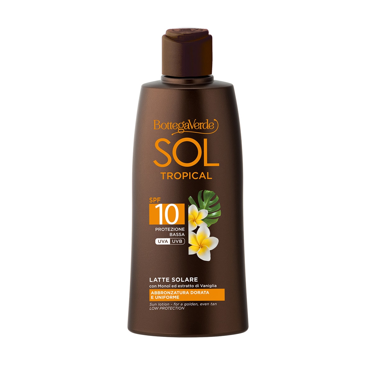 Lapte de corp pentru plaja cu ulei de monoi si vanilie, SPF 10 - Sol Tropical, 200 ML, Bottega Verde