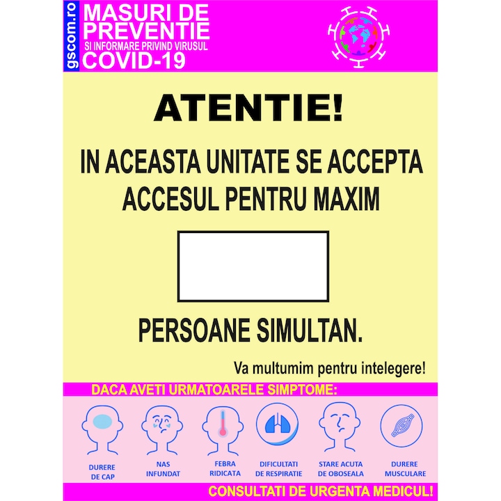 Indicator "Maximum persoane", COVID-19, GSC, Autocolant, 14x18.5 cm