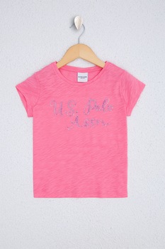 U.S. Polo Assn., Tricou cu aplicatii cu paiete, Roz melange U.S. Polo Assn., Tricou cu aplicatii cu paiete, Roz melange
