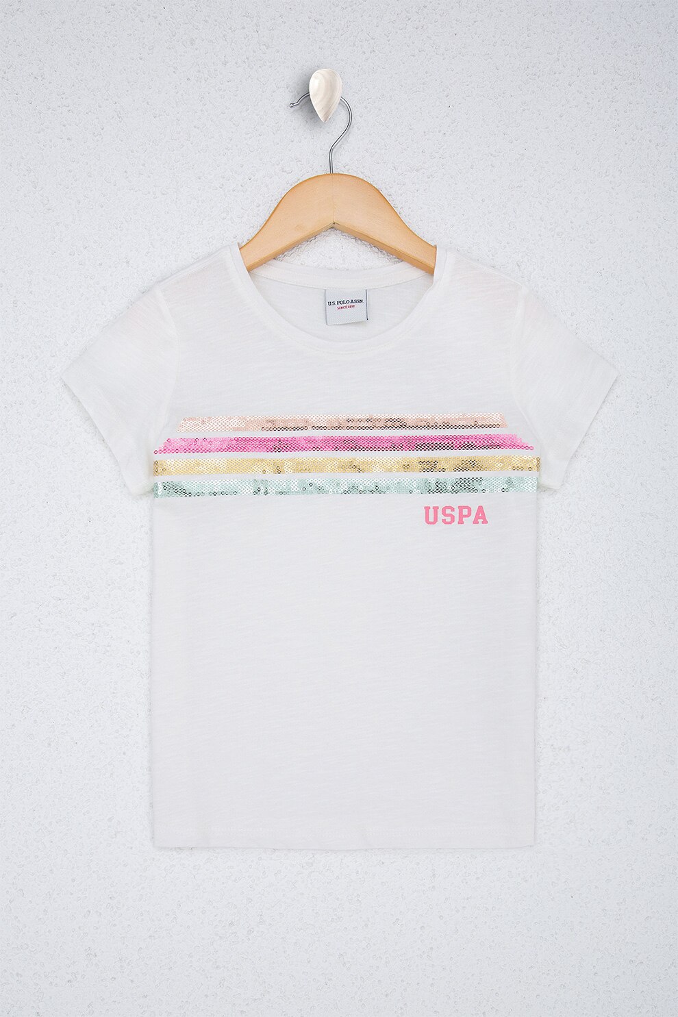 U.S. Polo Assn., Tricou cu detalii cu paiete, Alb, 110-116 CM