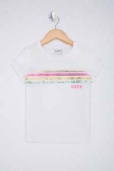 U.S. Polo Assn., Tricou cu detalii cu paiete, Alb, 110-116 CM U.S. Polo Assn., Tricou cu detalii cu paiete, Alb, 110-116 CM