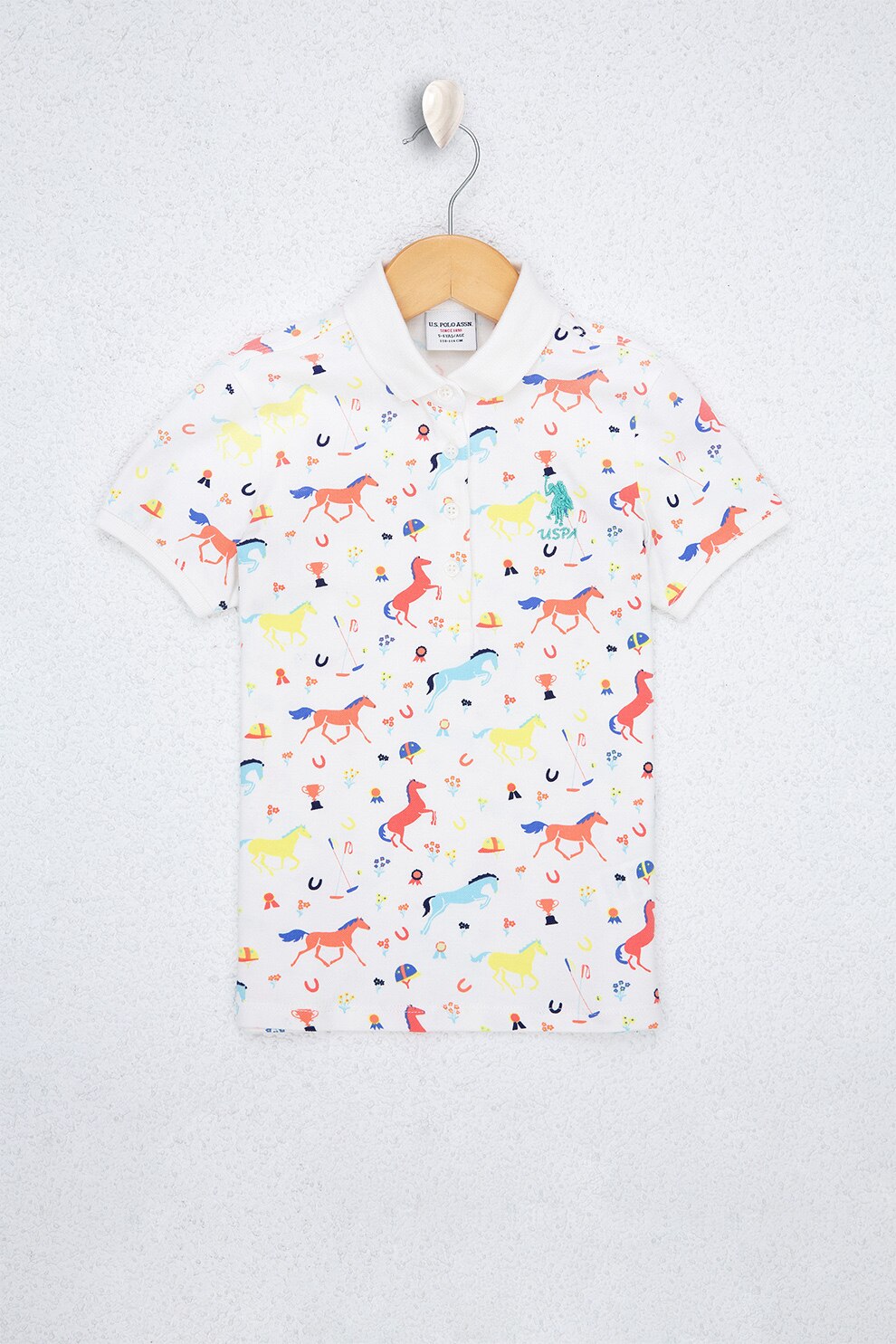 U.S. Polo Assn., Tricou polo cu model abstract, Alb/Albastru/Galben