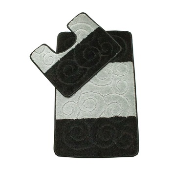Set 2 covorase baie Betys , 60x100cm-50x60cm, antiderapant, polipropilena, tip dungi, culoare gri si negru , gramaj 1200 g, model melci Set 2 covorase baie Betys , 60x100cm-50x60cm, antiderapant, polipropilena, tip dungi, culoare gri si negru , gramaj 1200 g, model melci