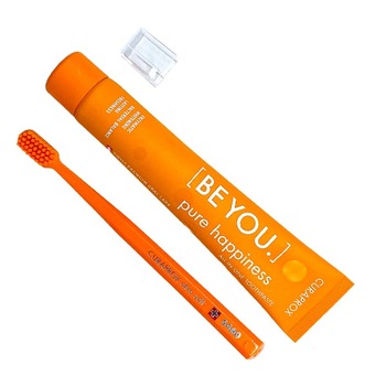 Pasta de dinti BE YOU PURE HAPPINESS piersica si caisa, produs VEGAN, 90 ml, Curaprox + periuta Pasta de dinti BE YOU PURE HAPPINESS piersica si caisa, produs VEGAN, 90 ml, Curaprox + periuta