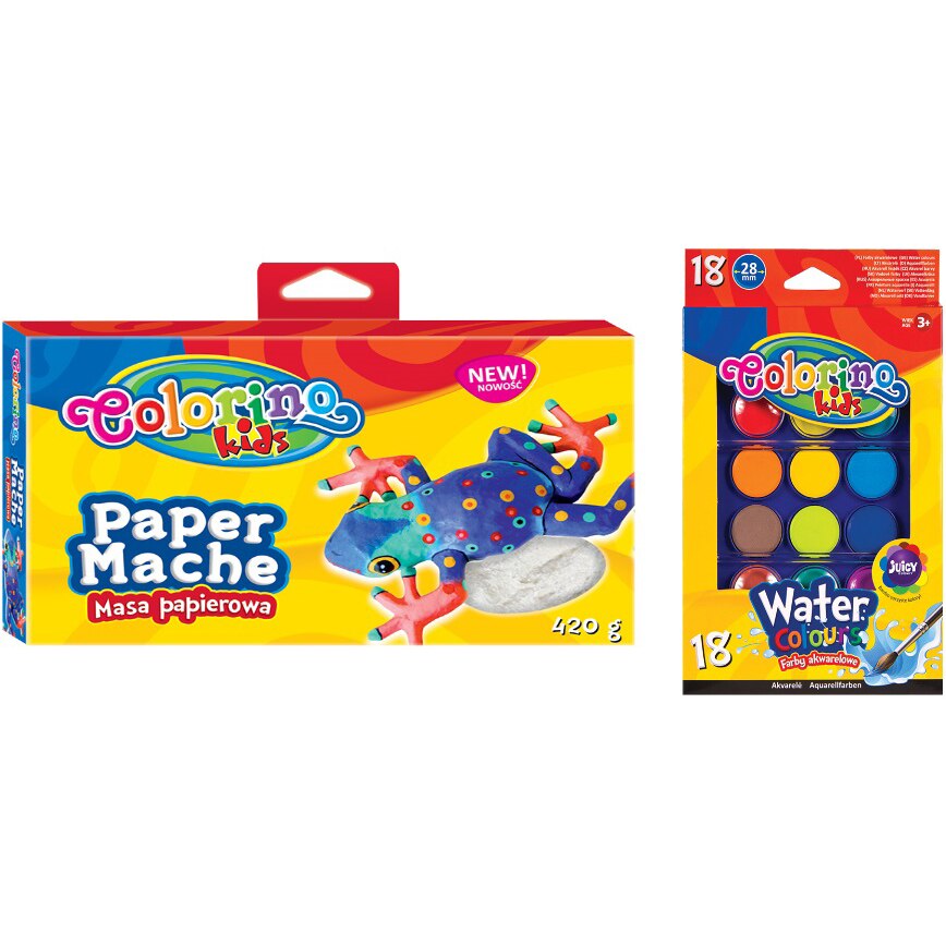 Pachet format din Macheta de hartie 420 g si Acuarele pe baza de apa Colorino, 18 culori