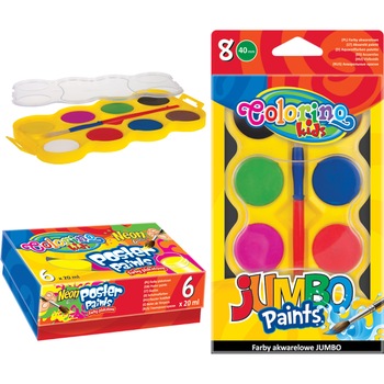 Pachet format din Acuarele pe baza de apa Colorino Jumbo, 8 culori si Acuarele Colorino 20 ml, 6 culori neon Pachet format din Acuarele pe baza de apa Colorino Jumbo, 8 culori si Acuarele Colorino 20 ml, 6 culori neon