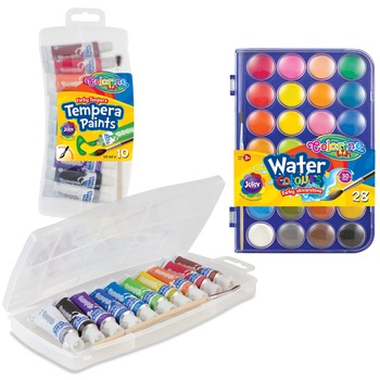 Pachet format din Acuarele Colorino Tempera in tuburi de 10 ml, 10 culori, cu pensule si Acuarele pe baza de apa Colorino, 28 culori Pachet format din Acuarele Colorino Tempera in tuburi de 10 ml, 10 culori, cu pensule si Acuarele pe baza de apa Colorino, 28 culori