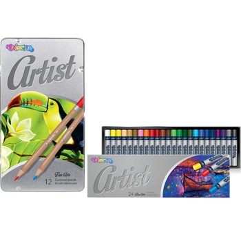 Pachet format din Set de 12 creioane colorate diferite Colorino, plumb moale de 3 mm si Acuarele pe baza de ulei Colorino, 24 culori stralucitoare si de lunga durata Pachet format din Set de 12 creioane colorate diferite Colorino, plumb moale de 3 mm si Acuarele pe baza de ulei Colorino, 24 culori stralucitoare si de lunga durata