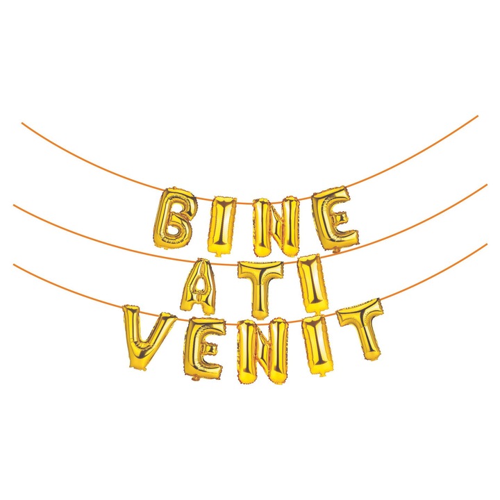 Balon Mirific Party alufólia lufi, "BINE ATI VENIT", 6 x 45 cm, Gold