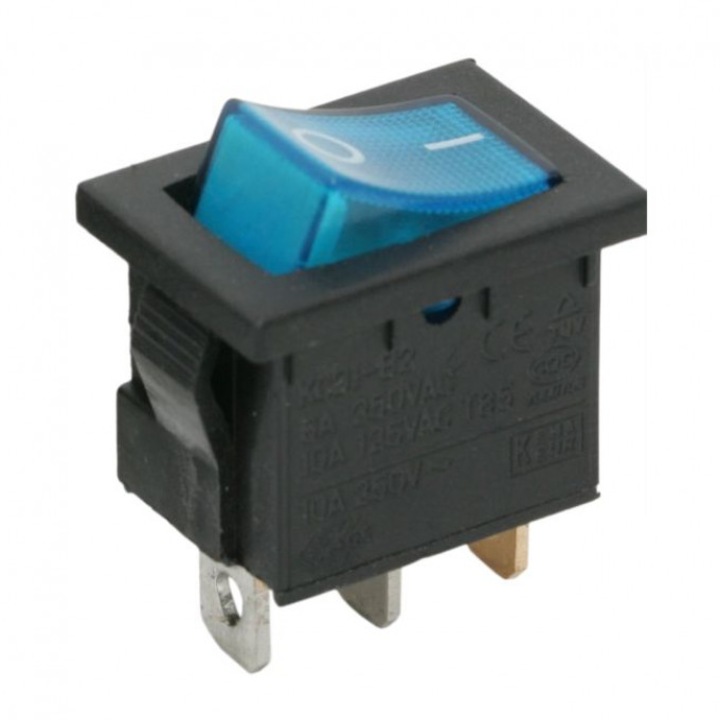 Тумблер, 1 кръг, 6A, 250V, OFF-ON, синьо осветление
