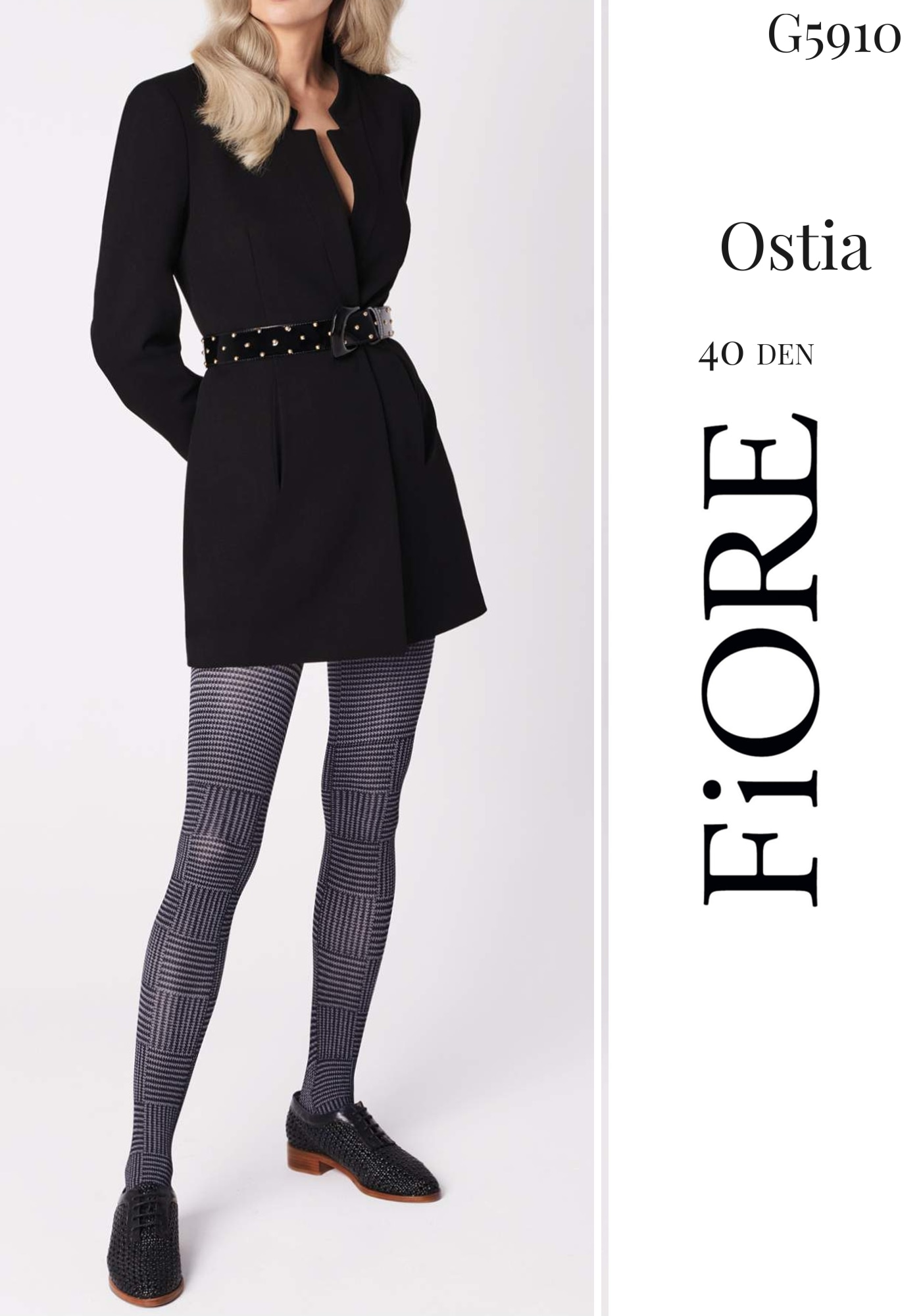 Ciorap FIORE Ostia 40 Den, Negru/Alb