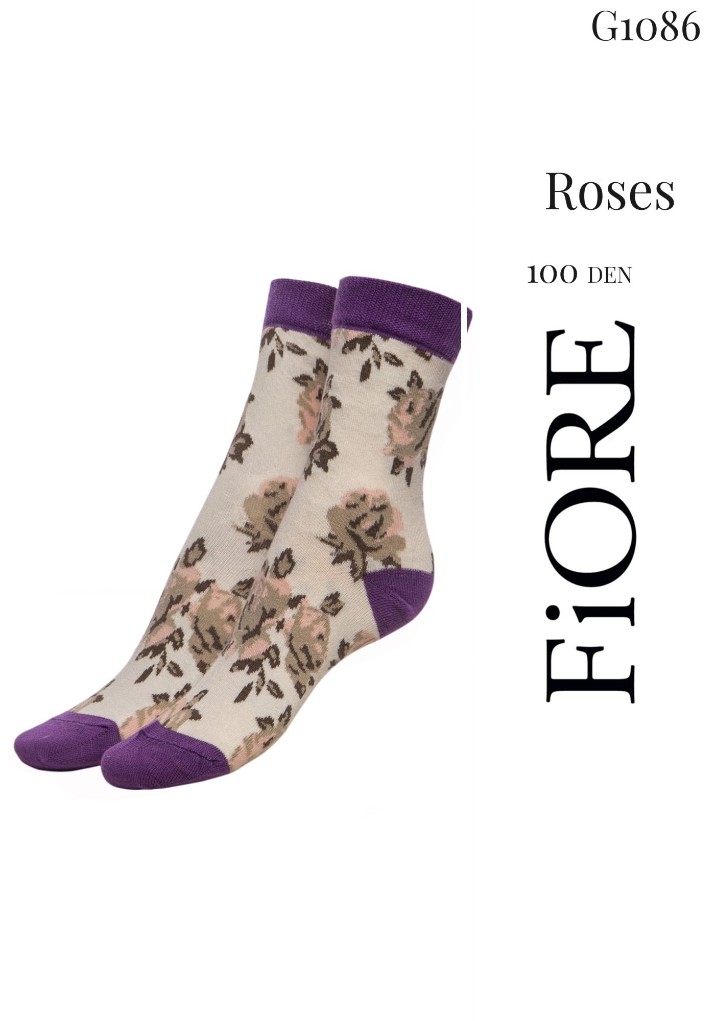 Sosete FIORE Roses 100 den, UNI, Tan/Ecri