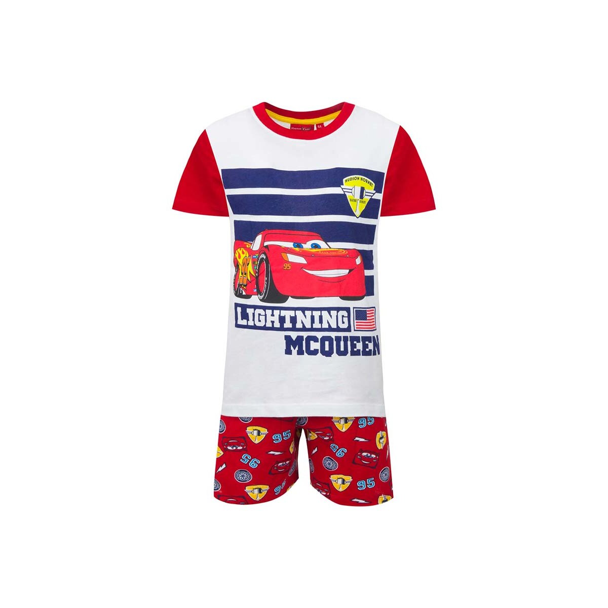 Set pijama baieti, Cars, tricou + pantaloni scurti, Lightning McQueen, rosu