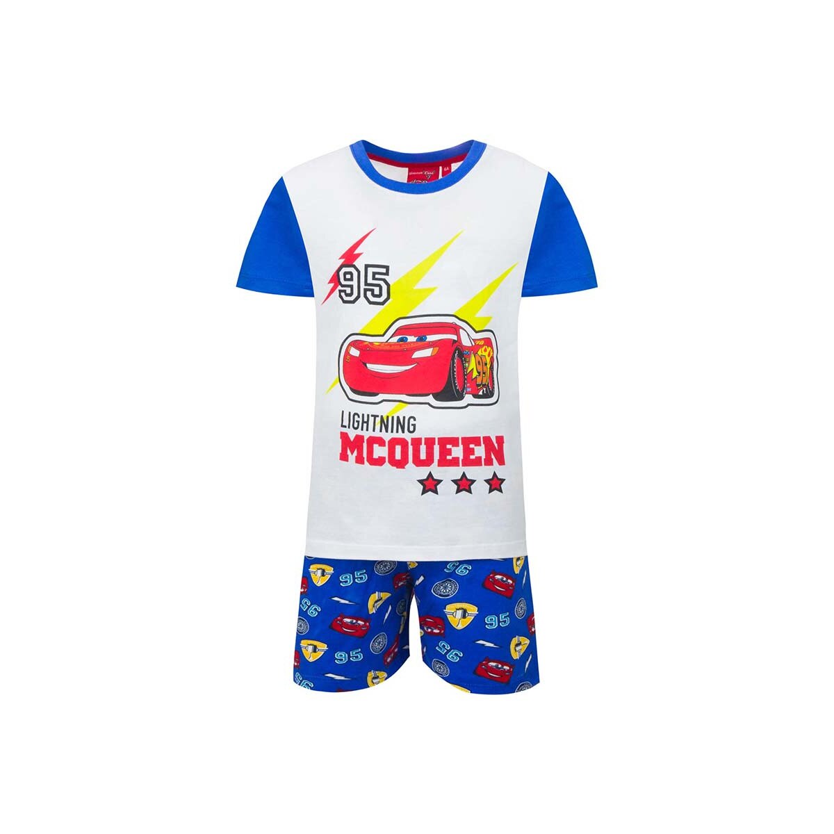 Set pijama baieti, Cars, tricou + pantaloni scurti, Lightning McQueen, albastru