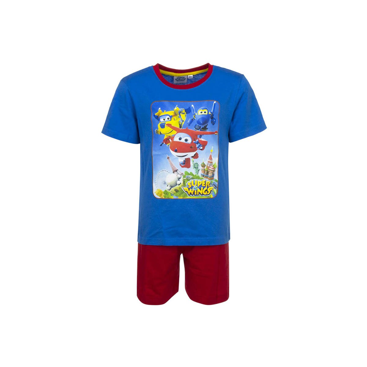 Set pijama baieti, Super Wings, tricou + pantaloni scurti, albastru&rosu