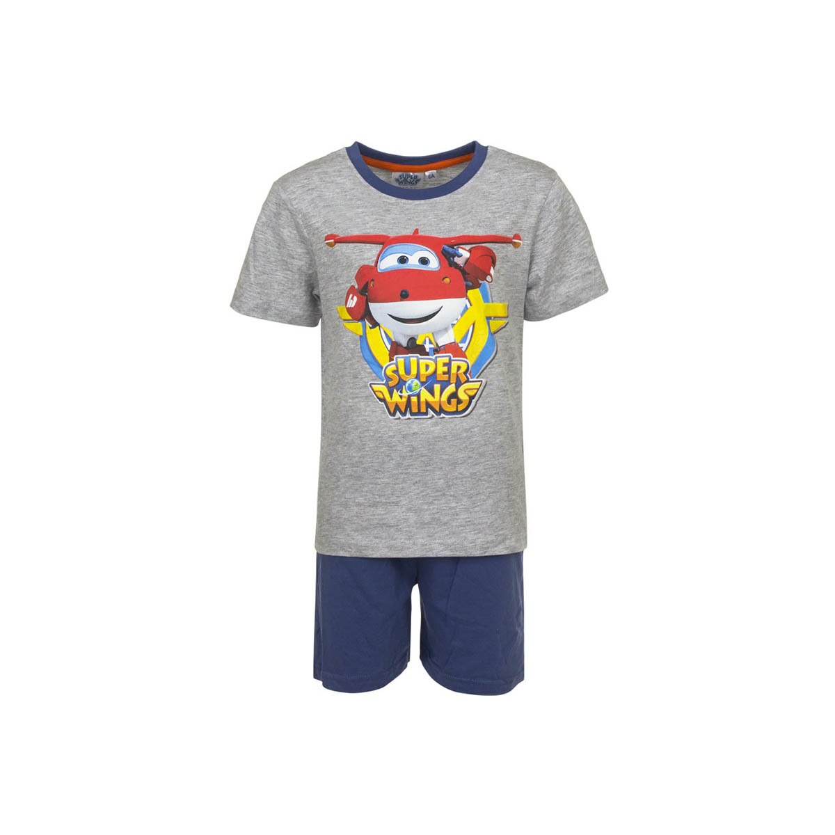 Set pijama baieti, Super Wings, tricou + pantaloni scurti , gri&albastru, 4 ani