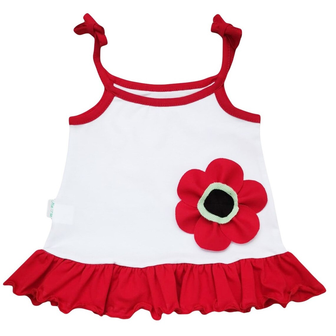 Rochita Mic Pitic R1 din tricot subtire cu bretele si cu floare aplicata, 62-68 cm, Alb, 62-68 CM