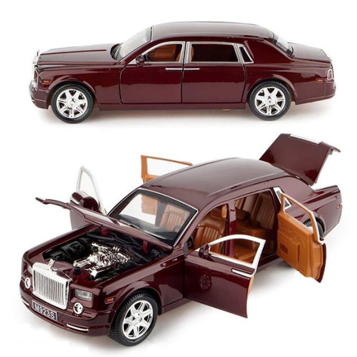 Метален кола със зук и светлини Rolls-Royce Phantom, бордо, Атлас
