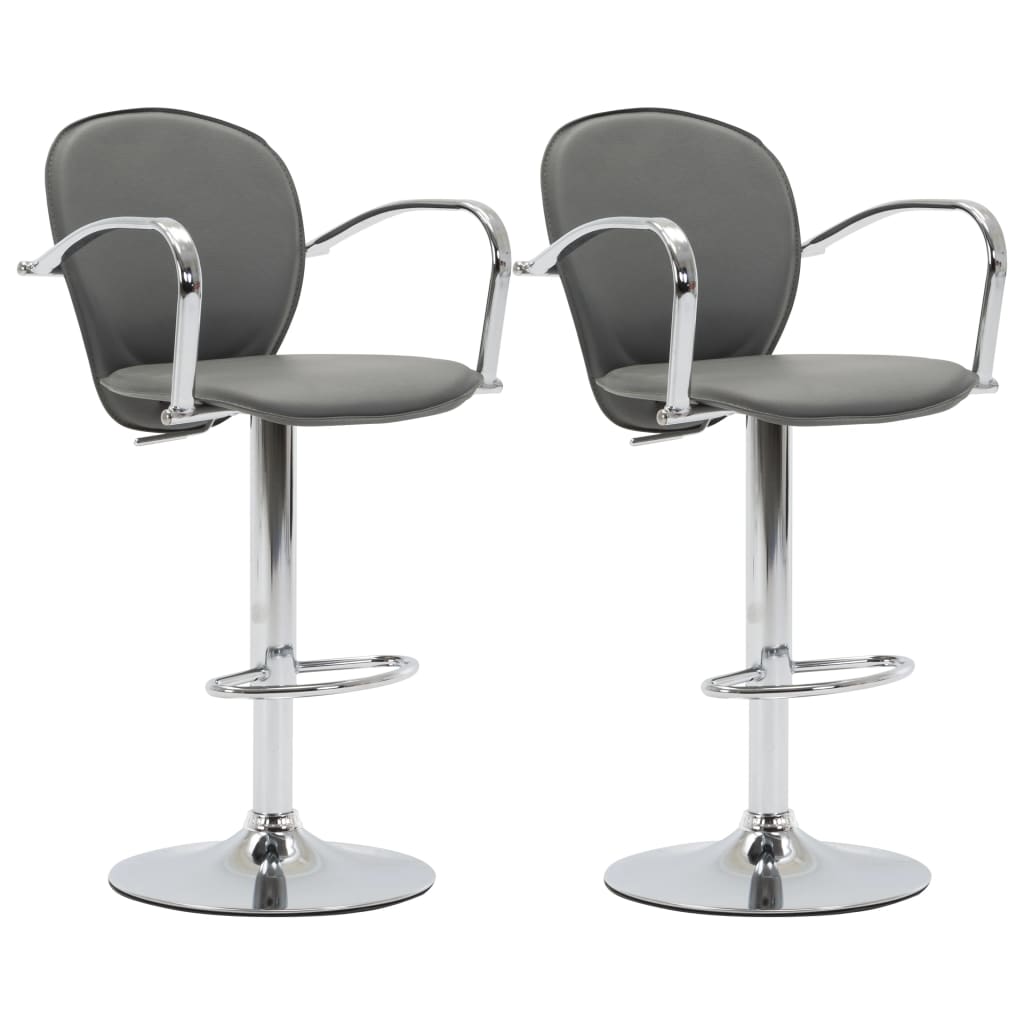 Set 2 scaun de bar, cu brate, vidaXL, Piele ecologica/Otel, 49 x 53 x (87,5 - 108,5) cm, Gri