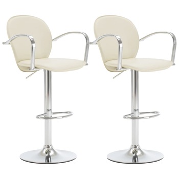 Set 2 scaun de bar, cu brate, vidaXL, Piele ecologica/Otel, 49 x 53 x (87,5 - 108,5) cm, Crem Set 2 scaun de bar, cu brate, vidaXL, Piele ecologica/Otel, 49 x 53 x (87,5 - 108,5) cm, Crem