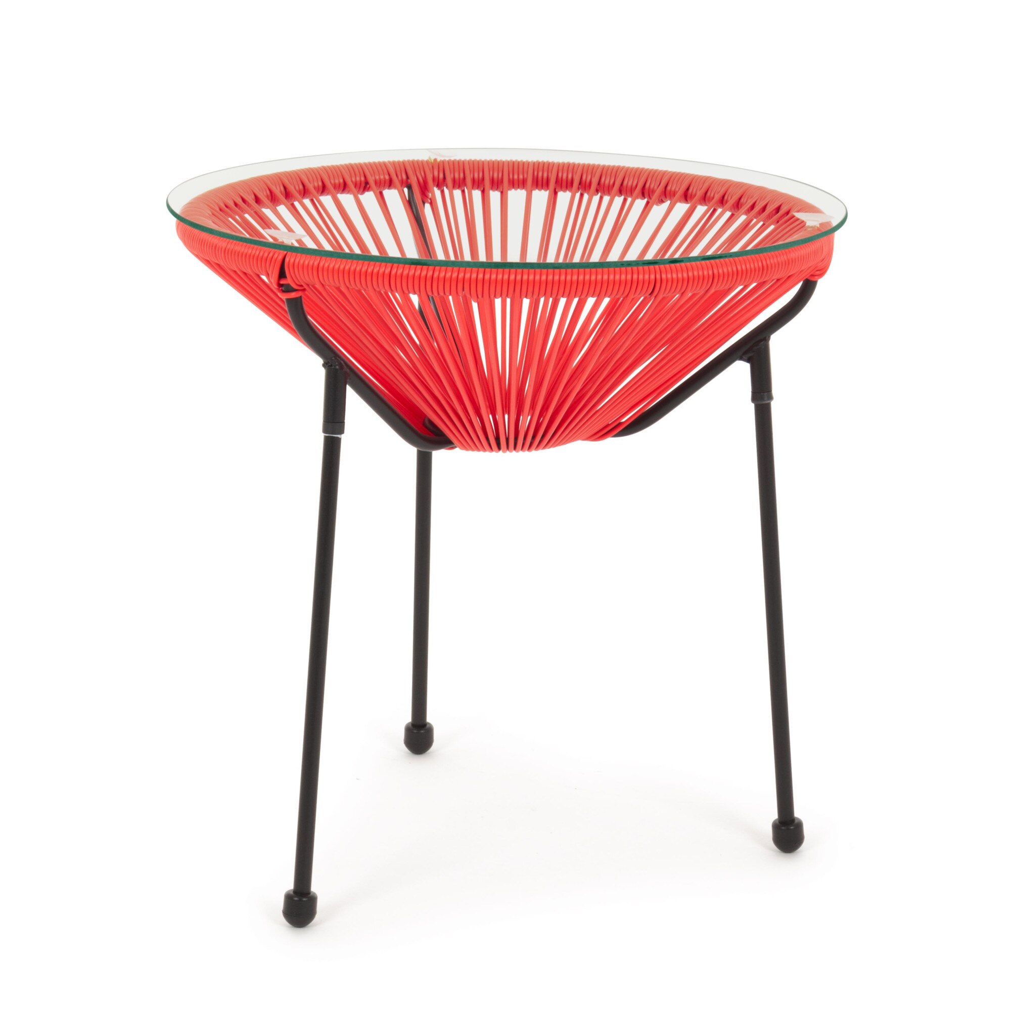Masa Parker, structura otel, fibre sintetice si blat sticla, 50x50x50 cm, Rosu