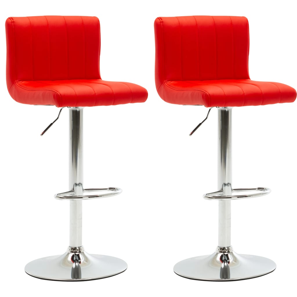 Set 2 scaune de bar, vidaXL, Piele artificiala/Otel, 40,5 x 48 x (88 - 109) cm, Rosu