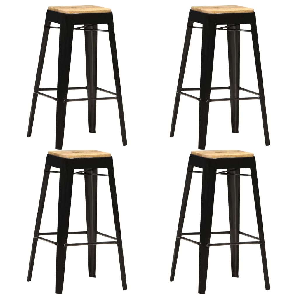 Set scaune de bar, 4 buc negru, lemn masiv de mango 286132 39 x 39 x 75 cm