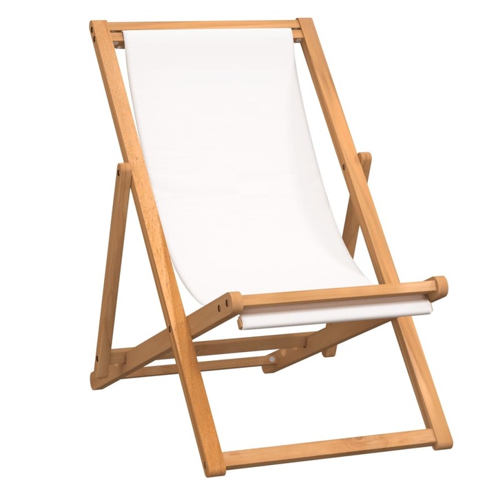 Scaun pentru camping cu cadru din lemn de tec, vidaXL, 56 x 105 x 96 cm, Crem