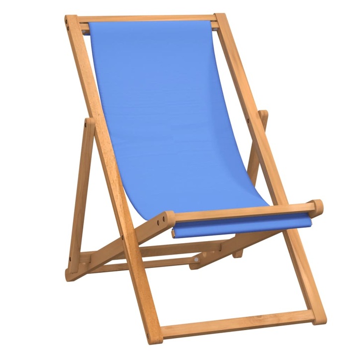 Scaun pentru camping cu cadru din lemn de tec, vidaXL, 56 x 105 x 96 cm, Albastru