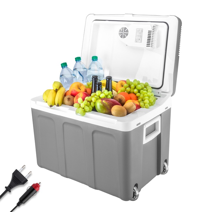 TZS First Austria Ladă frigorifică portabilă electrică 45 litri | conexiune 12 V și 230 V | cu priză de 12 V pentru mașină | minifrigider mobil cu roți | pentru camping, festivaluri, călătorii | cu funcție de menținere a căldurii