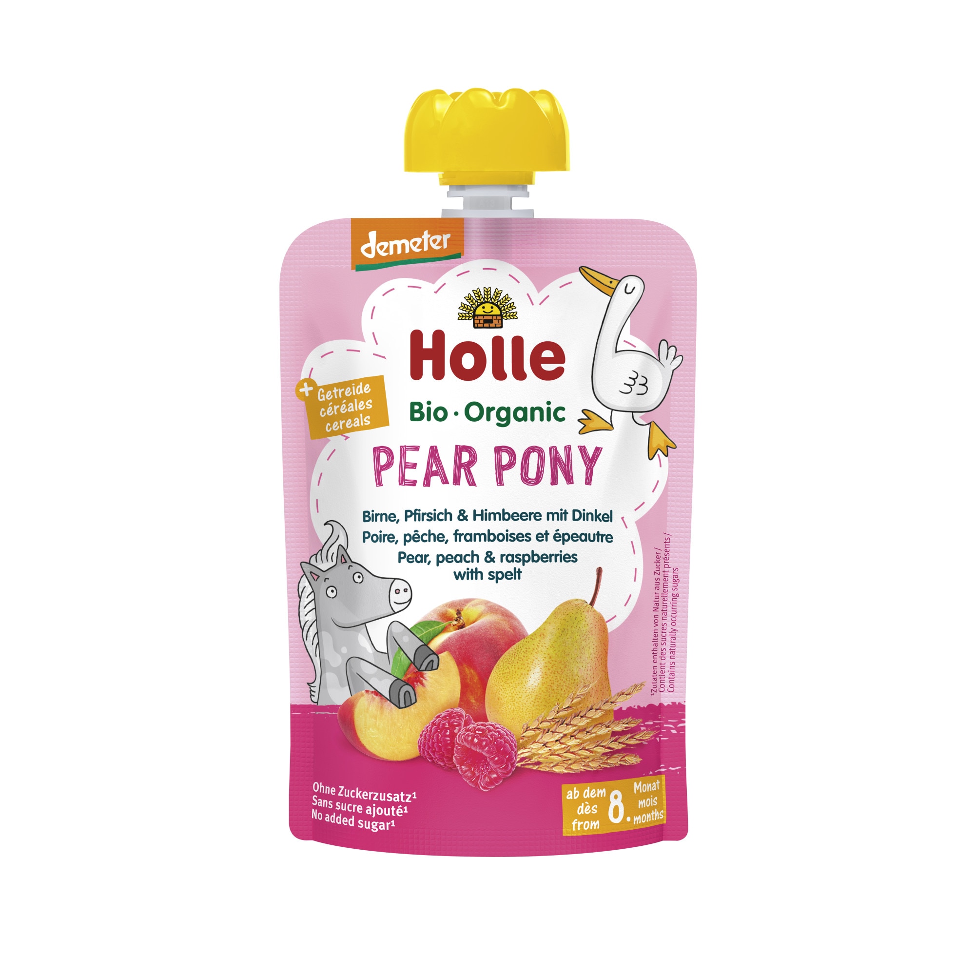 Piure Eco, Pere, piersici si zmeura cu grau spelta, Pear Pony, 100g