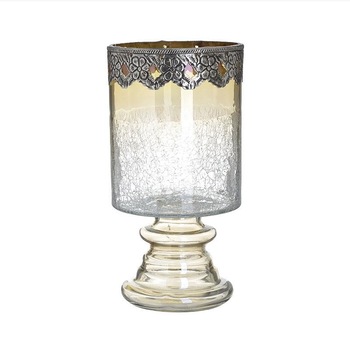 Suport lumanare din sticla gold transparent si metal argintiu, 12 x 25 cm Suport lumanare din sticla gold transparent si metal argintiu, 12 x 25 cm