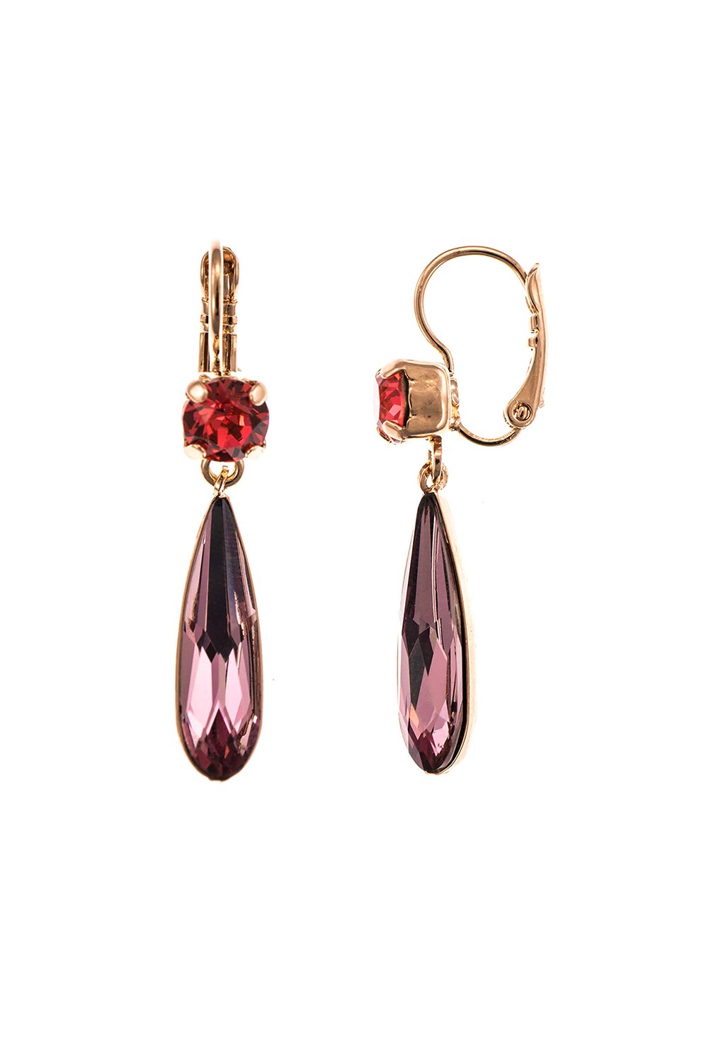 Roxannes - Mariana Jewellery, Cercei drop cu cristale, Auriu/Rosu/Roz