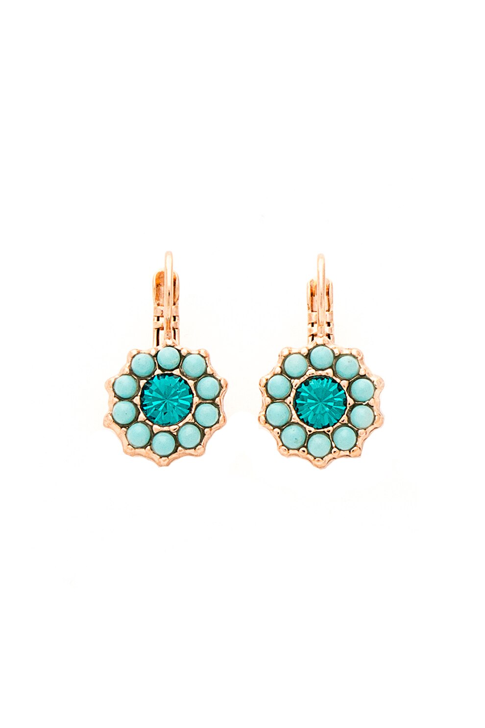 Roxannes - Mariana Jewellery, Cercei in forma de floare placati cu aur rose de 24K si cu cristale , Auriu/Turcoaz