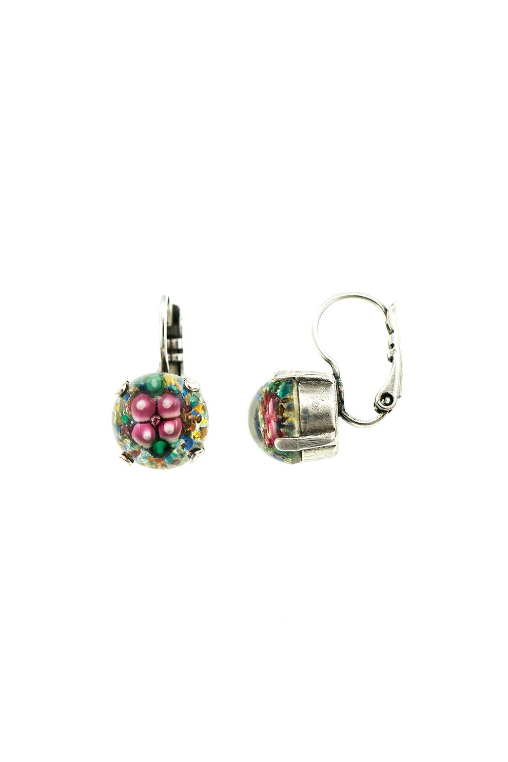 Roxannes - Mariana Jewellery, Cercei placati cu argint veritabil, Argintiu/Verde/Roz