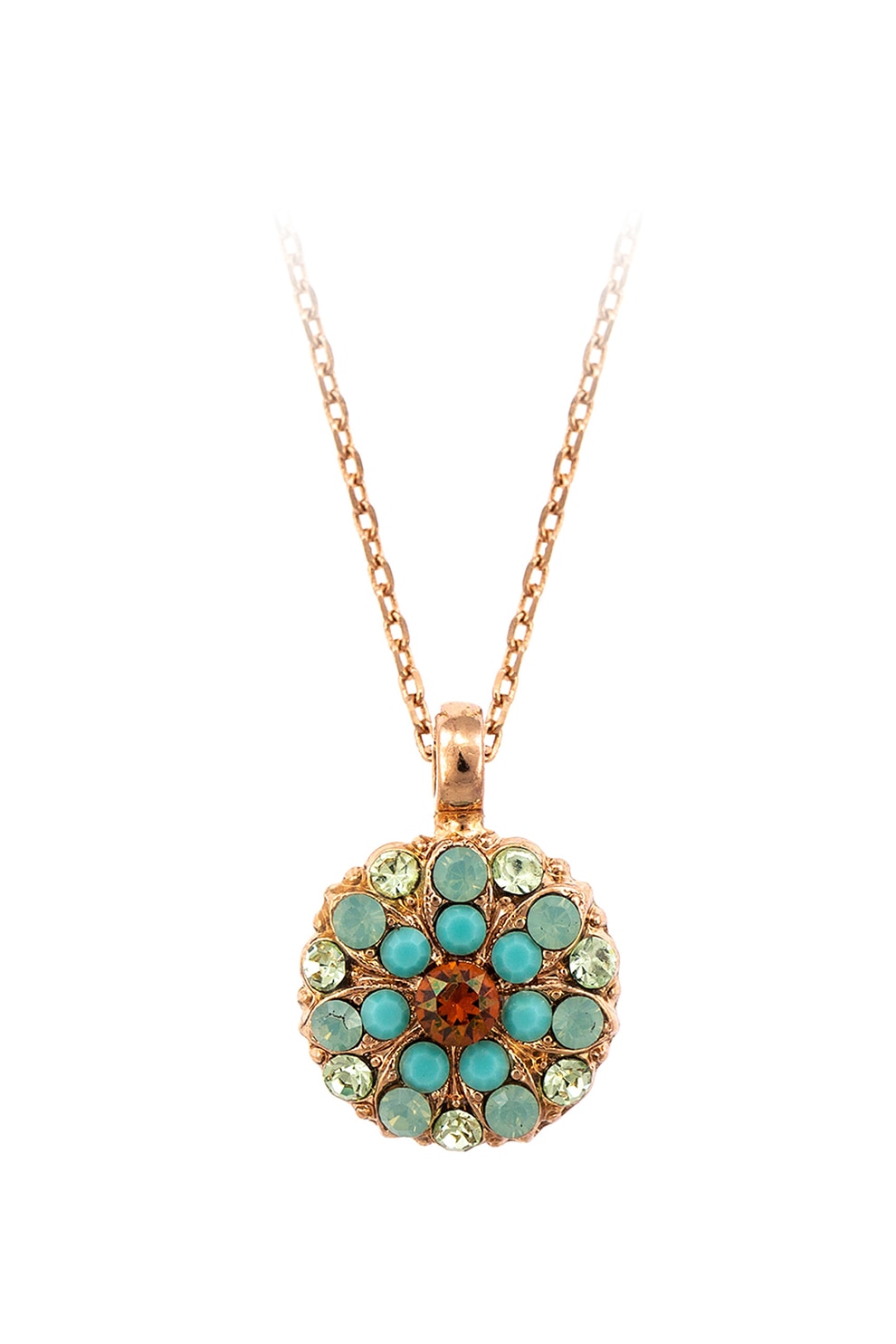 Roxannes - Mariana Jewellery, Colier cu placaj de aur rose de 24K si cristale Swarovsky, Auriu/Turcoaz