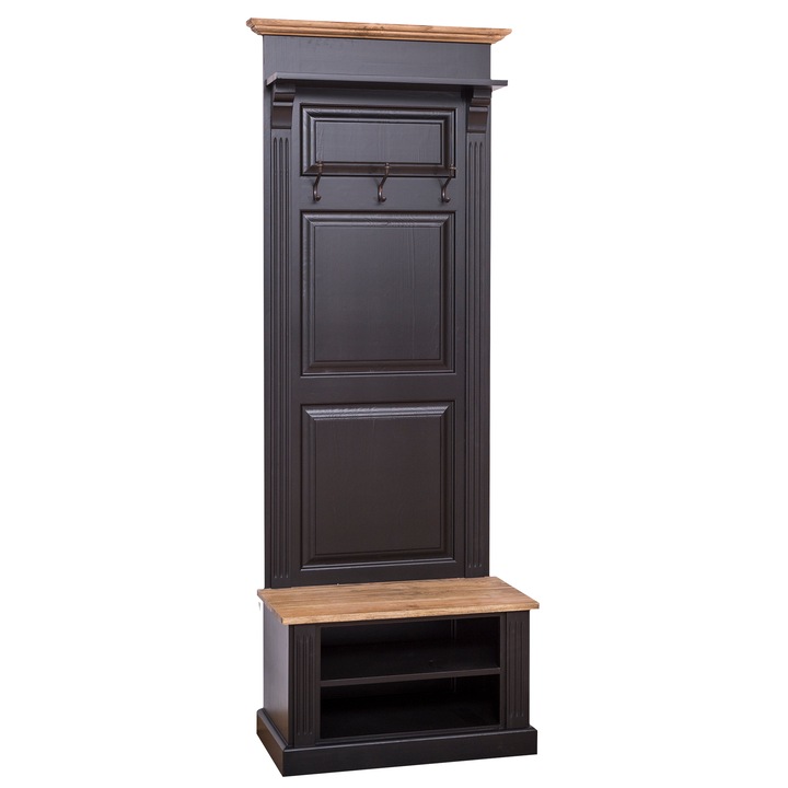 Cuier Szel-Mob cu spatiu deschis, culoare top maro, culoare corp negru, culoare cornisa maro, dublu color, 100% lemn masiv