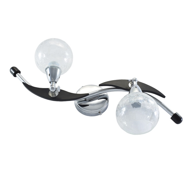 BUSSY LIGHTING 7002 2 karos mennyezeti lámpa, 2 x E14, venge fa, fém króm / átlátszó üveg kivitel